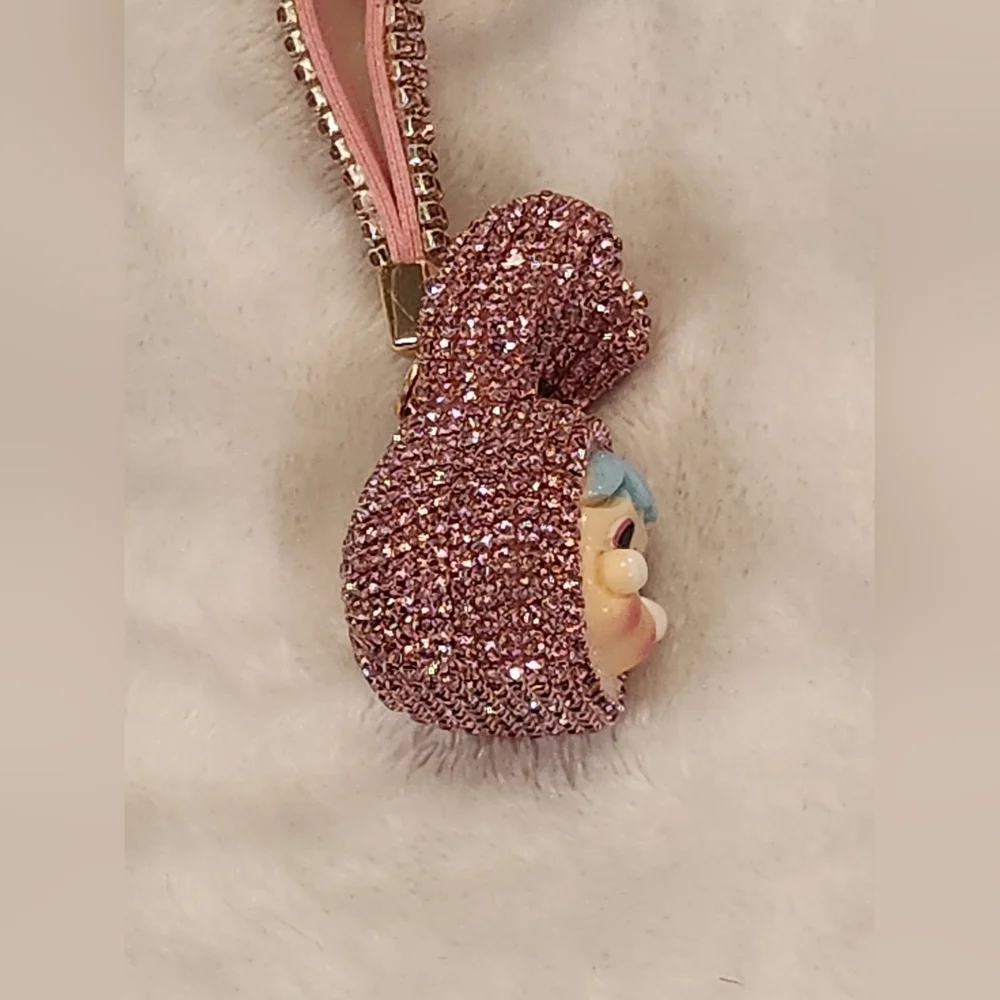 Crybaby Pink Glitter Rhinestone Bunny Keychain Bag Charm